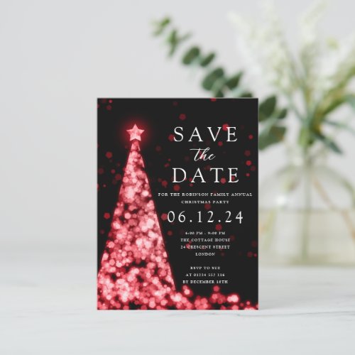 Christmas Party Save The Date Tree Glam Red Announcement Postcard