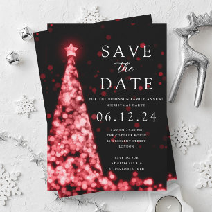Christmas Party Save The Date Tree Glam Red Invitation