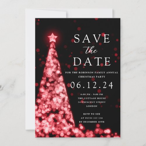 Christmas Party Save The Date Tree Glam Red Invitation