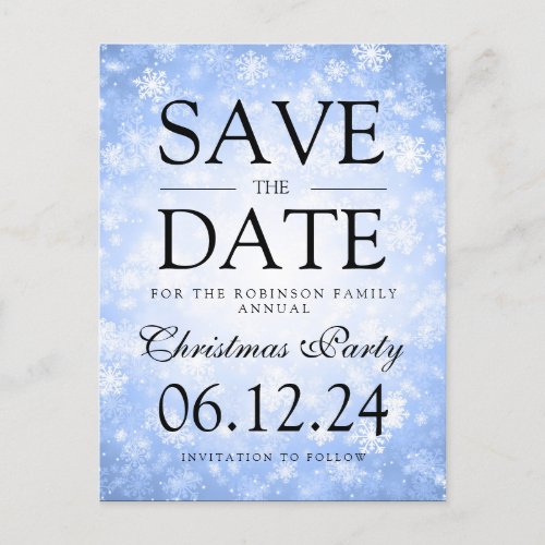 Christmas Party Save The Date Winter Blue Announcement Postcard