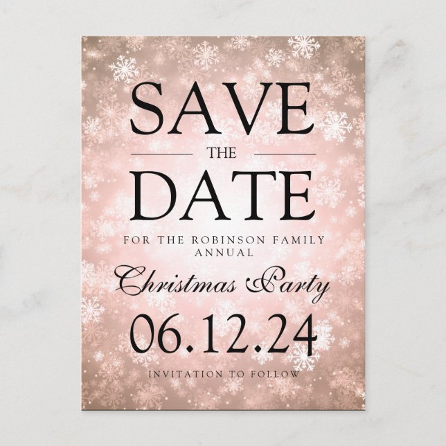 Christmas Party Save The Date Winter Copper Announcement Postcard (Front)