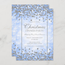 Christmas Party Silver Blue Glitter Winter Wonder Invitation