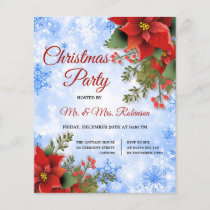 Christmas Party Silver Blue Sparkle Poinsettia  Flyer