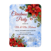 Christmas Party Silver Blue Sparkle Poinsettia  Magnet