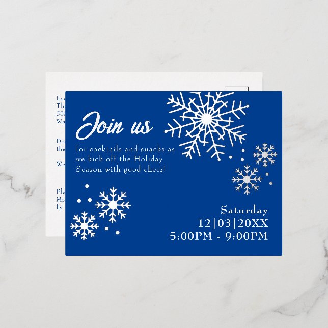 Christmas Party Silver Foil Snowflake Postcard (Front/Back)