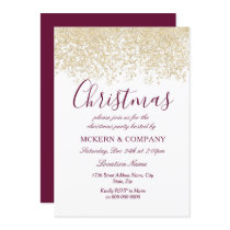 Christmas Party Silver Glitter Burgundy Invitation
