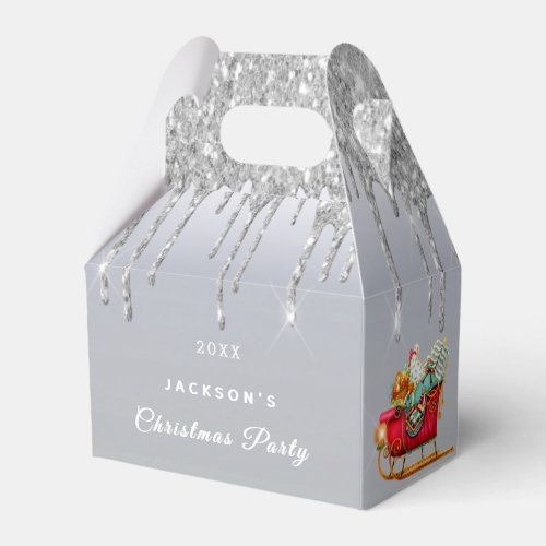 Christmas Party silver glitter drip red sleigh Favor Boxes