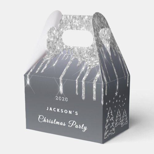 Christmas Party silver glitter drip trees forest Favor Boxes