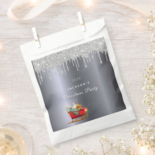 Christmas party silver glitter red sleigh name favor bag