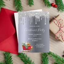 Christmas party silver glitter sleigh invitation postcard