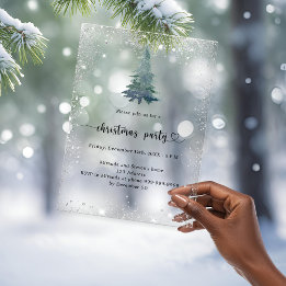 Christmas Party silver snow tree frosted Acrylic Invitations