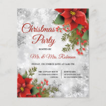 Christmas Party Silver Sparkle Red Poinsettia  Flyer