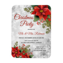 Christmas Party Silver Sparkle Red Poinsettia  Magnet