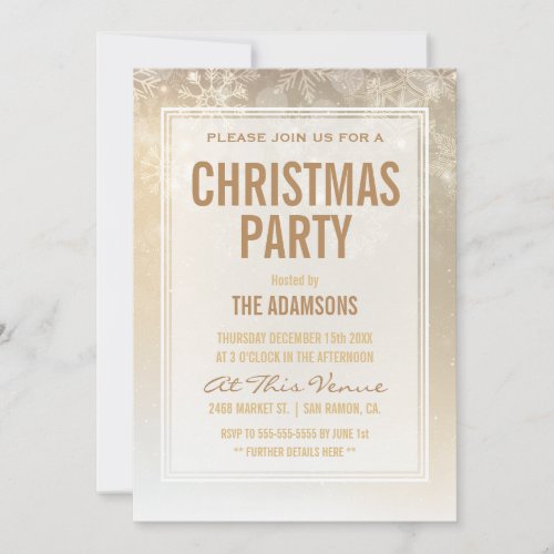 Christmas Party  Silver Winter Snowflakes Invitation