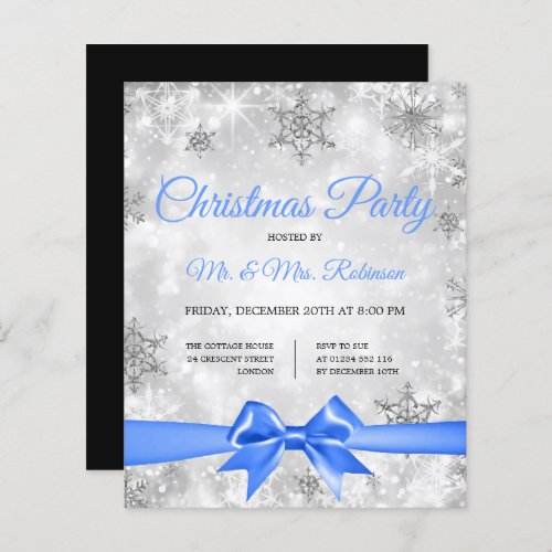 Christmas Party Silver Winter Sparkle Blue Ribbon