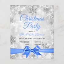 Christmas Party Silver Winter Sparkle Blue Ribbon Flyer