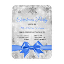 Christmas Party Silver Winter Sparkle Blue Ribbon Magnet