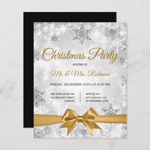 Christmas Party Silver Winter Sparkle Gold Ribbon
