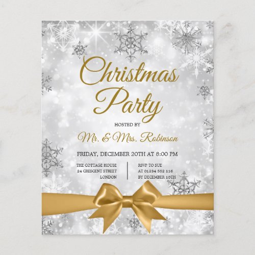 Christmas Party Silver Winter Sparkle Gold Ribbon Flyer