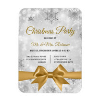 Christmas Party Silver Winter Sparkle Gold Ribbon Magnet