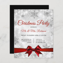 Christmas Party Silver Winter Sparkle Red Ribbon