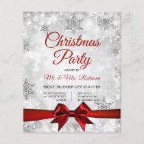 Christmas Party Silver Winter Sparkle Red Ribbon Flyer