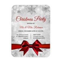 Christmas Party Silver Winter Sparkle Red Ribbon Magnet