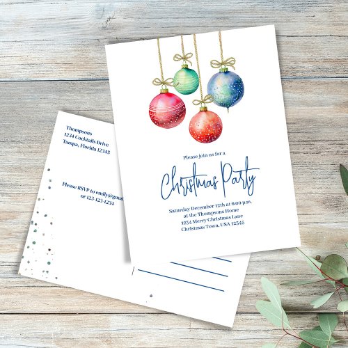 Christmas Party Simple Watercolor Ornaments Postcard