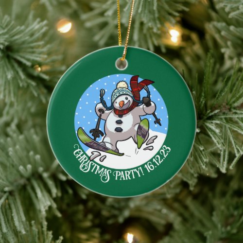 Christmas Party Skiing Snowman Woolly Hat Cartoon Ceramic Ornament
