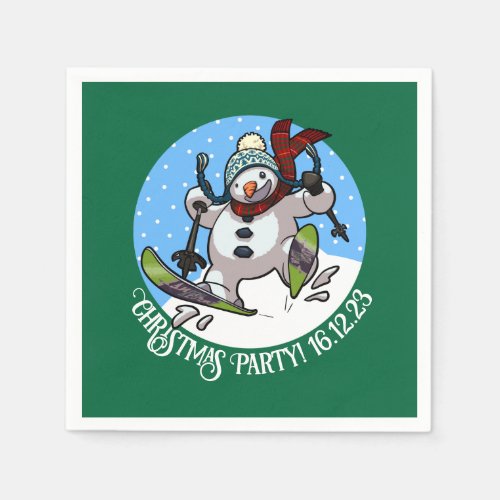 Christmas Party Skiing Snowman Woolly Hat Cartoon Napkins