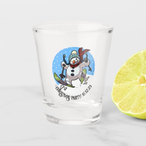 Christmas Party Skiing Snowman Woolly Hat Cartoon Shot Glass