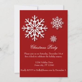 Christmas Party Snowflakes On Red Invitation by RossiCards at Zazzle