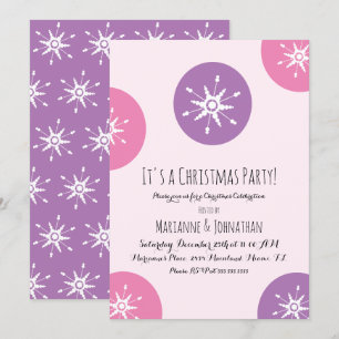 Christmas Party Snowflakes Pink Purple Dots Invitation