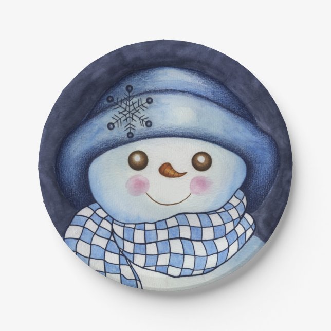Christmas Party Snowman Paper Plates (Front)