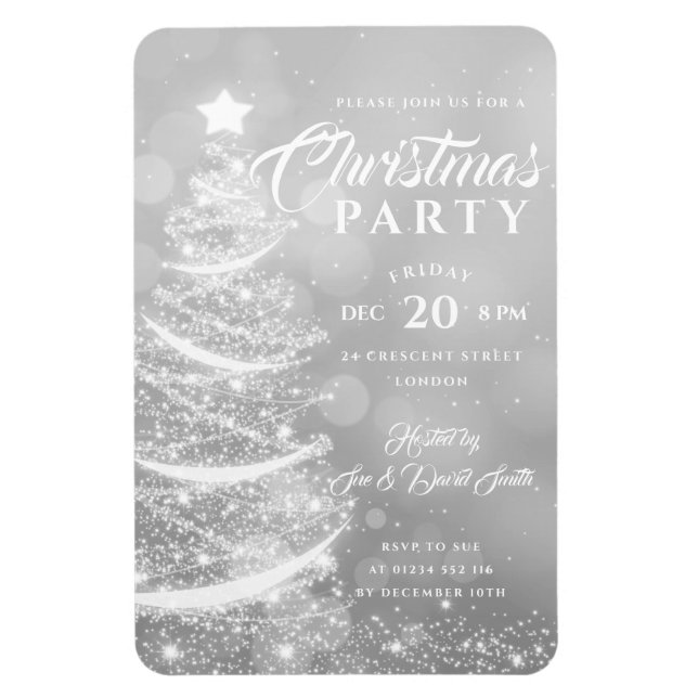 Christmas Party Sparkle Silver Holiday Invite Magnet (Vertical)
