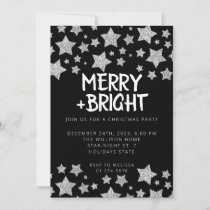 Christmas party Sparkle Stars Merry bright black Invitation