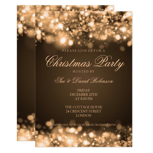 Christmas Party Sparkling Lights Gold Invitation