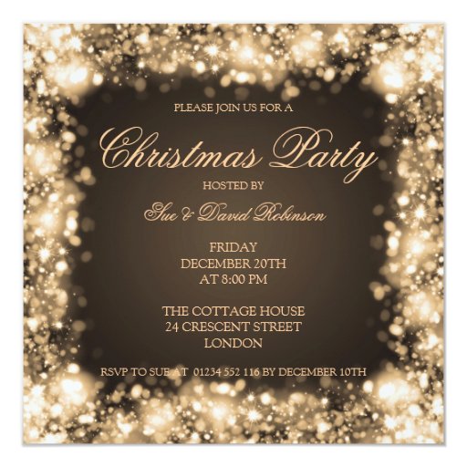 Christmas Party Sparkling Lights Gold Card | Zazzle