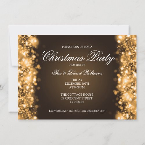 Christmas Party Sparkling Lights Gold Invitation