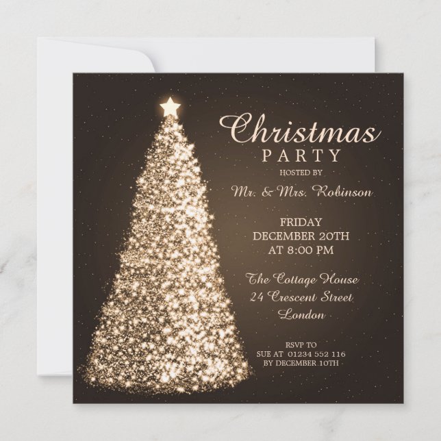 Christmas Party Sparkling Tree Gold Invitation (Front)