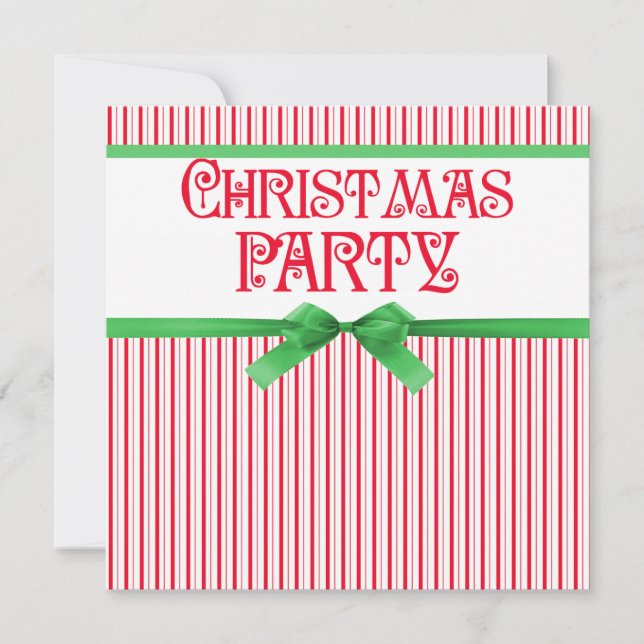 Christmas Party Striped Classy Square Ribbon Look Invitation (Front)