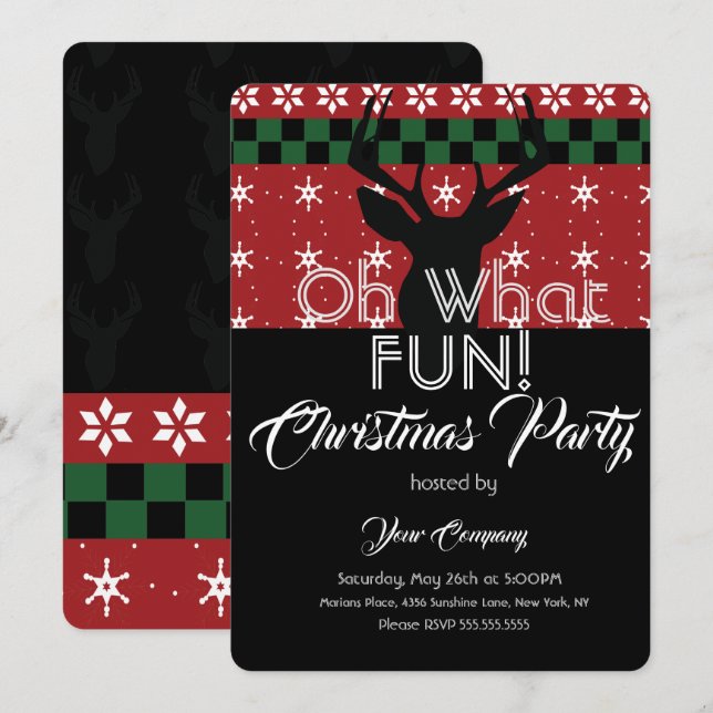 Christmas Party Sweater Deer Ugly Sweater  Invitation (Front/Back)