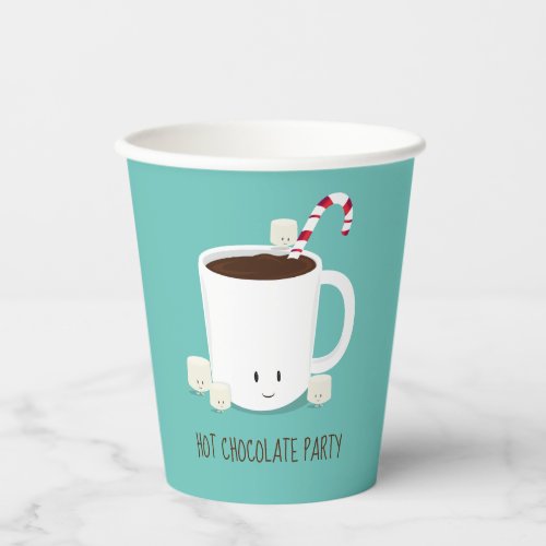 Christmas Party Teal Hot Chocolate Hot Cocoa Paper Cups