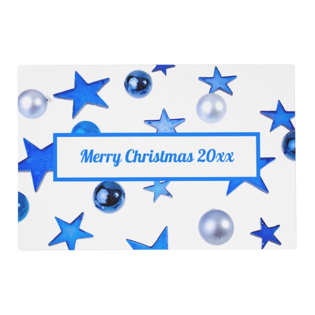 Christmas party time blue stars customizable placemat (Front)