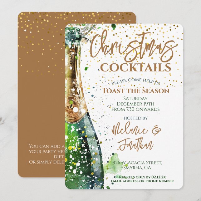 Christmas Party Toast The Season Bubbly Bottle Invitation (Front/Back)
