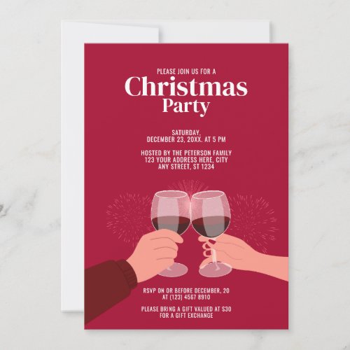 Christmas Party  Toasting Wine Glasses Invitation