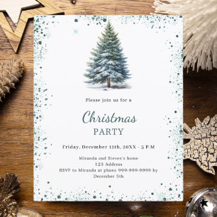 Christmas Party tree green hand-drawn invitation