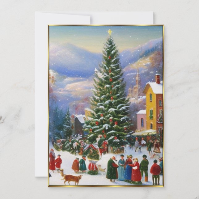 Christmas party tree people singing  invitation (Front)