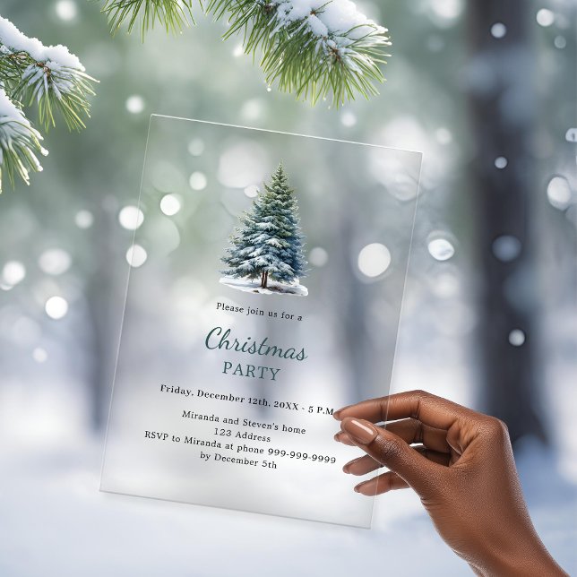 Christmas Party tree snow hand-drawn  Acrylic Invitations (Creator Uploaded)