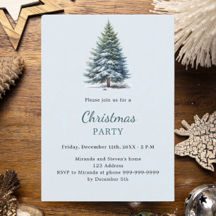 Christmas Party tree snow hand-drawn blue Invitation